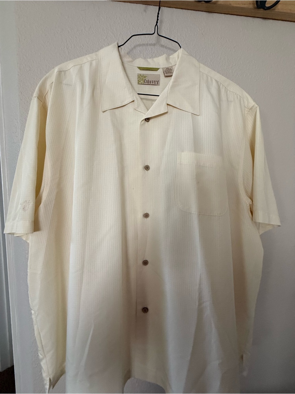 Cubavera Men's Short Sleeve Button-Front Camp Shirt in Cream